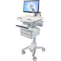 Ergotron StyleView Cart with LCD Arm, 6 Drawers - Up to 24" (609.60 mm) Screen Support - 37 lb (16782.92 g) Load Capacity - 50.50" (1282.70 mm) Height x 17.50" (444.50 mm) Width x 31" (787.40 mm) Depth - Floor Stand - Aluminum - White, Gray