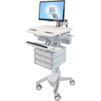 Ergotron StyleView Cart with LCD Arm, 9 Drawers - Up to 24" (609.60 mm) Screen Support - 37 lb (16782.92 g) Load Capacity - 50.50" (1282.70 mm) Height x 17.50" (444.50 mm) Width x 31" (787.40 mm) Depth - Floor Stand - Aluminum - White, Gray