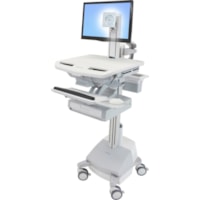 Chariot médical StyleView Ergotron - 1 Tiroir - 37 lb (16782,92 g) Capacité - 4 Roulette - Aluminium, Plastique, Acier zingué - Blanc, Gris, Aluminium poli