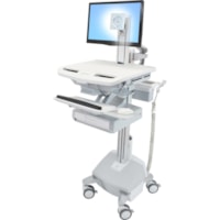 Chariot médical StyleView Ergotron - 1 Tiroir - 33 lb (14968,55 g) Capacité - 4 Roulette - Aluminium, Plastique, Acier zingué - Blanc, Gris, Aluminium poli