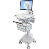 Ergotron StyleView Cart with LCD Pivot, SLA Powered, 2 Drawers - 2 Drawer - 17.69 kg Capacity - 4 Casters - Aluminum, Plastic, Zinc Plated Steel - White, Gray, Polished Aluminum