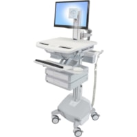 Ergotron StyleView Cart with LCD Pivot, LiFe Powered, 2 Drawers - 2 Drawer - 15.88 kg Capacity - 4 Casters - Aluminum, Plastic, Zinc Plated Steel - White, Gray, Polished Aluminum