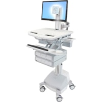 Chariot médical StyleView Ergotron - 4 Tiroir - 38 lb (17236,51 g) Capacité - 4 Roulette - Aluminium, Plastique, Acier zingué - Blanc, Gris, Aluminium poli