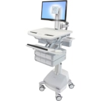 Ergotron StyleView Cart with LCD Pivot, SLA Powered, 6 Drawers - 6 Drawer - 16.78 kg Capacity - 4 Casters - Aluminum, Plastic, Zinc Plated Steel - White, Gray, Polished Aluminum