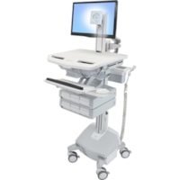 Chariot médical StyleView Ergotron - 6 Tiroir - 33 lb (14968,55 g) Capacité - 4 Roulette - Aluminium, Plastique, Acier zingué - Blanc, Gris, Aluminium poli