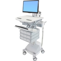 Ergotron StyleView Cart with LCD Pivot, SLA Powered, 9 Drawers - 9 Drawer - 16.78 kg Capacity - 4 Casters - Aluminum, Plastic, Zinc Plated Steel - White, Gray, Polished Aluminum