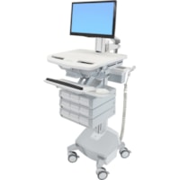 Ergotron StyleView Cart with LCD Pivot, LiFe Powered, 9 Drawers - 9 Drawer - 14.97 kg Capacity - 4 Casters - Aluminum, Plastic, Zinc Plated Steel - White, Gray, Polished Aluminum