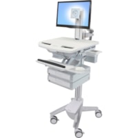 Ergotron StyleView Cart with LCD Pivot, 2 Drawers - Up to 24" (609.60 mm) Screen Support - 39 lb (17690.10 g) Load Capacity - 50.50" (1282.70 mm) Height x 17.50" (444.50 mm) Width x 31" (787.40 mm) Depth - Floor Stand - Aluminum - White, Gray