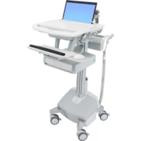 Ergotron StyleView Laptop Cart, LiFe Powered, 1 Drawer - Up to 17.3" Screen Support - 9.07 kg Load Capacity - 50.50" (1282.70 mm) Height x 18.30" (464.82 mm) Width x 30.75" (781.05 mm) Depth - Floor Stand - Aluminum - White, Gray