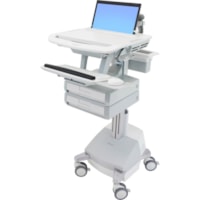 Ergotron StyleView Laptop Cart, SLA Powered, 2 Drawers - Up to 17.3" Screen Support - 9.98 kg Load Capacity - 50.50" (1282.70 mm) Height x 18.30" (464.82 mm) Width x 30.75" (781.05 mm) Depth - Floor Stand - Aluminum - White, Gray