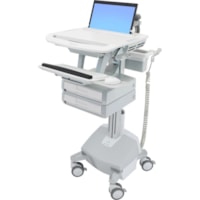 Ergotron StyleView Laptop Cart, LiFe Powered, 2 Drawers - Up to 17.3" Screen Support - 9.98 kg Load Capacity - 50.50" (1282.70 mm) Height x 18.30" (464.82 mm) Width x 30.75" (781.05 mm) Depth - Floor Stand - Aluminum - White, Gray