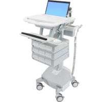 Ergotron StyleView Laptop Cart, LiFe Powered, 9 Drawers - Up to 17.3" Screen Support - 9.07 kg Load Capacity - 50.50" (1282.70 mm) Height x 18.30" (464.82 mm) Width x 30.75" (781.05 mm) Depth - Floor Stand - Aluminum - White, Gray