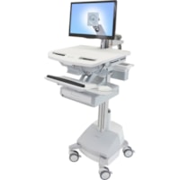 Chariot médical StyleView Ergotron - 1 Tiroir - 37 lb (16782,92 g) Capacité - 4 Roulette - Aluminium, Plastique, Acier zingué - Blanc, Gris, Aluminium poli