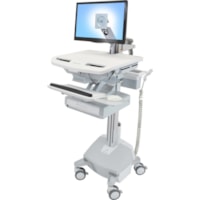 Chariot médical StyleView Ergotron - 1 Tiroir - 33 lb (14968,55 g) Capacité - 4 Roulette - Aluminium, Plastique, Acier zingué - Blanc, Gris, Aluminium poli