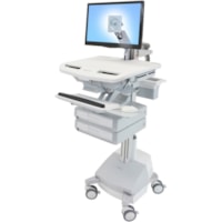 Chariot médical StyleView Ergotron - 2 Tiroir - 39 lb (17690,10 g) Capacité - 4 Roulette - Aluminium, Plastique, Acier zingué - Blanc, Gris, Aluminium poli