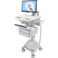 Ergotron StyleView Cart with LCD Arm, LiFe Powered, 2 Drawers - 2 Drawer - 15.88 kg Capacity - 4 Casters - Aluminum, Plastic, Zinc Plated Steel - White, Gray, Polished Aluminum