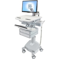 Ergotron StyleView Cart with LCD Arm, LiFe Powered, 4 Drawers - 4 Drawer - 15.42 kg Capacity - 4 Casters - Aluminum, Plastic, Zinc Plated Steel - White, Gray, Polished Aluminum