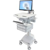 Chariot médical StyleView Ergotron - 6 Tiroir - 37 lb (16782,92 g) Capacité - 4 Roulette - Aluminium, Plastique, Acier zingué - Blanc, Gris, Aluminium poli