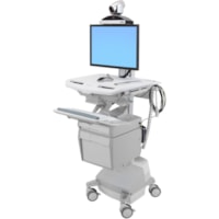 Ergotron StyleView Telepresence Cart, Single Monitor, Powered - 39 lb (17690.10 g) Capacity - 4 Casters - Aluminum, Plastic, Zinc Plated Steel - White, Gray, Polished Aluminum