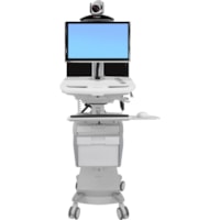 Ergotron StyleView Telemedicine Cart, Back-to-Back Monitor, Powered - Push Handle Handle - 17.69 kg Capacity - 4 Casters - Aluminum, Plastic, Zinc Plated Steel - White, Gray, Polished Aluminum