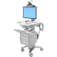 Ergotron StyleView Telepresence Cart, Single Monitor - 17.69 kg Capacity - 4 Casters - Aluminum, Plastic, Zinc Plated Steel - White, Gray, Polished Aluminum