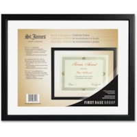 St. James® Certificate/Diploma/Document Frame, 8.5x11" , Tuxedo Black - 15" (381 mm) x 12" (304.80 mm) Frame Size - Holds 11" (279.40 mm) x 8.50" (215.90 mm) Insert - Rectangle - Landscape, Portrait - Tuxedo Black - 1 Each