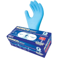 Gants d'examen NITECH - Sans poudre RONCO - épaisseur de gant 5 mil (0,13 mm) - Moyenne Taille - Pour Main droite / gauche - Bleu - Sans latex, Souple, Résistants - Pour Alimentaire, Usage général, Multilingual Pack, Automobile, Dentaire, Paramédical, Alimentaire, 