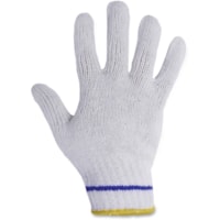 RONCO Poly/Cotton Blue Lined Gloves - 9.25" (235 mm) Glove Length - 8 Size Number - Medium Size - White, Yellow - Comfortable, Breathable, Stretchable, Flexible, Machine Washable - For Assembling, Warehouse - 24 / Bag