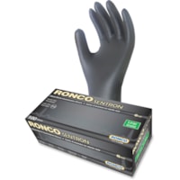 Gants d'examen Sentron - Jetable - Sans poudre RONCO - épaisseur de gant 6 mil (0.15 mm) - Large Taille - Relief - Noir - Résistant à l'huile, Résistant aux solvants, Résistant aux déchirures, Résistant Aux Crevaisons, Sans latex - Pour Industriel, Auto