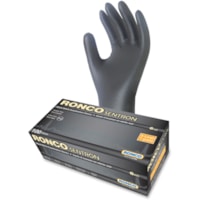 Gants d'examen Sentron - Jetable - Sans poudre RONCO - épaisseur de gant 6 mil (0.15 mm) - X-Large Taille - Relief - Noir - Résistant à l'huile, Résistant aux solvants, Résistant aux déchirures, Résistant Aux Crevaisons, Sans latex - Pour Industriel, Au