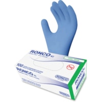 RONCO N2 Nitrile Gloves - 3.50 mil (0.09 mm) Thickness - Large Size - For Right/Left Hand - Blue - Comfortable, Chemical Resistant, Solvent Resistant, Flexible, Latex-free, Durable - For Food, Cosmetology, Beverage, General Purpose, Cleaning, Fishing, Inspection, Printing - 1000 / Case