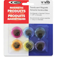 Filemode Round Translucent Colourful Magnets - 6 - 1.13" (28.58 mm) Diameter - Round - Translucent - 6 / Pack - Assorted