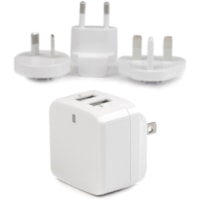 Star Tech.com Travel USB Wall Charger - 2 Port - White - Universal Travel Adapter - International Power Adapter - USB Charger - Charge a tablet and a phone simultaneously, almost anywhere around the world - Dual Port USB Charger - White 2 Port USB Charger - 2 Port USB AC Charger Apple & Android Devi