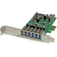 Adaptateur USB - PCI Express x1 - Carte enfichable - Vert StarTech.com - PCI Express x1 - Carte enfichable - 7 Port(s) USB - 1 Port(s) SATA - Support UASP - PC, Linux