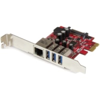 Adaptateur USB - PCI Express x1 - Carte enfichable - Rouge StarTech.com - PCI Express x1 - Carte enfichable - 3 Port(s) USB - 1 Port(s) réseau (RJ-45) - Support UASP - PC, Linux