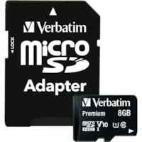 microSDHC Premium 8 Go Classe 10/UHS-I (U1) - 1 Verbatim - 30 Mo/s Lecture - 10 Mo/sSpaceEcriture - À vie Garantie