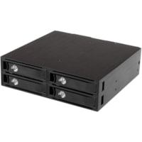 StarTech.com Boîtier pour disque dur pour 5.25" SATA/600, Serial Attached SCSI (SAS) - Serial ATA/600 Interface hôte Interne - Noir - 4 x Disque dure supporté - 4 x SSD supporté - 4 x Baie Complète - 4 x 2.5" Baie de 6,35 centimètres - Aluminium, Acier