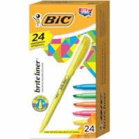 BIC Brite Liner Highlighters, Chisel Tip, 24-Count Pack of Highlighters Assorted colours, Ideal Highlighter Set for Organizing and colouring - Chisel Marker Point - Fluorescent Assorted Ink - 24 Set