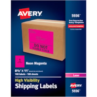 Avery® Shipping Label - - HeightPermanent Adhesive - Rectangle - Laser - Neon Magenta - Paper - 1 / Sheet - 100 Total Sheets - 100 Total Label(s) - 5