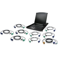 IOGEAR 8-Port 19" LCD KVM Drawer Kit with USB KVM Cables - 8 Computer(s) - 19" (482.60 mm) LCD - 1280 x 1024 - 8 - Keyboard - 1U High - Metal