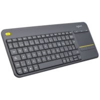 Logitech K400 Plus Wireless Touch TV Keyboard With Easy Media Control and Built-in Touchpad, HTPC Keyboard for PC-connected TV, Windows, Android, Chrome OS, Laptop, Tablet (Dark) (French Layout) - Wireless Connectivity - RF - 32.81 ft (10000 mm) - 2.40 GHz - USB Interface - Mute, Volume Down, Volume