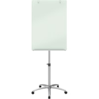 Chevalet pour tableau effaçable à sec Infinity Quartet - largeur de 24 po (609,60 mm) x hauteur de 77 po (1955,80 mm) - Surface Argenté En verre trempé - Rectangle - Magnétique - Tiroir pour accessoires, Roulettes à frein, Ant-taches, Anti-taches, Résista