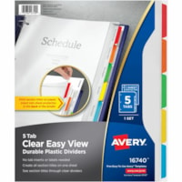 Avery® Clear Easy View Durable Plastic Dividers 5 tabs, 1 set - 5 x Divider(s) - 5 - 5 Tab(s)/Set - 8.50" (215.90 mm) Divider Width x 11" (279.40 mm) Divider Length - 3 Hole Punched - Clear Plastic Divider - Multicolor Plastic Tab(s) - 5 / Set