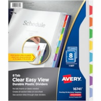 Avery® Clear Easy View Durable Plastic Dividers 8 tabs, 1 set - 8 x Divider(s) - 8 - 8 Tab(s)/Set - 8.50" (215.90 mm) Divider Width x 11" (279.40 mm) Divider Length - 3 Hole Punched - Clear Plastic Divider - Multicolor Plastic Tab(s) - 8 / Set