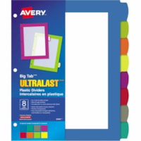 Avery® Big Tab(tm) UltraLast(tm) Plastic Dividers for Laser and Inkjet Printers, 8 tabs - 8 x Divider(s) - 8 Write-on Tab(s) - 8 - 8 Tab(s)/Set - 8.50" (215.90 mm) Divider Width x 11" (279.40 mm) Divider Length - 3 Hole Punched - Multicolor Plastic Divider - Multicolor Plastic Tab(s) - 8 /