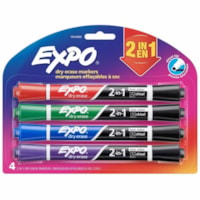 Expo 2-in-1 Dry Erase Markers - Chisel Marker Point - Black/Green, Black/Red, Black/Blue, Black/Purple Ink - 4 / Pack