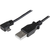 StarTech.com 2m 6 ft Right Angle Micro-USB Charge and Sync Cable M/M - USB 2.0 A to Micro USB - 24 AWG - 6.6 ft (2 m) USB Data Transfer Cable for Phone, Tablet - First End: 1 x 4-pin USB 2.0 Type A - Male - Second End: 1 x 5-pin Micro USB 2.0 Type B - Male - 480 Mbit/s - Nickel Plated Connector - 24