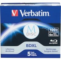 Blu-ray enregistrable - 6x - 100 Go - 5 Pack Boîtier (Jewel Case) Verbatim - 120 mm