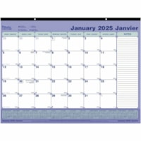 Blueline Monthly Desk Pad/Wall Calendar,Reinforced Chipboard, 21-1/4" x 16" , Bilingual - Julian Dates - Monthly, Daily - 12 Month - January 2025 - December 2025 - 1 Month Single Page Layout - Desk Pad - Chipboard - 16" (406.40 mm) Height x 21.3" (539.75 mm) Width - Reference Calendar, Tear-off, Bil