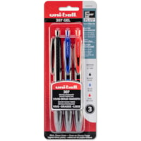 uniball(tm) 307 Skip-Free Retractable Pen - 0.7 mm (0.03") Medium Pen Point - Retractable - Assorted Ink - Gel-based - Black Barrel - 3 / Pack